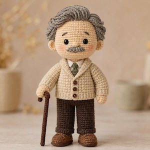 Crochet Grandpa Doll Pattern PDF, Amigurumi Elderly Gentleman Toy, Vintage Grandpa Crochet Tutorial, DIY Gift Digital Download