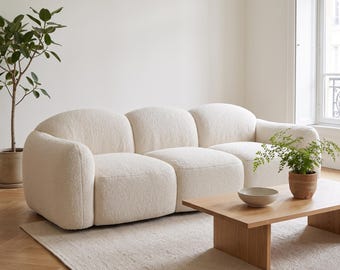 White Teddy Sherpa Sofa in Pink, 3 Seater Couch for Small Apartment, Boxed Delivery - Bobble