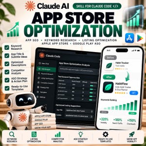 App Store Optimization Skill for Claude Code ASO Keyword Research and App Listing Optimization for Developers, Digital Download