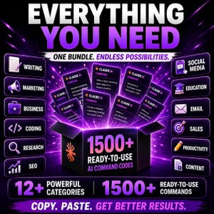 1500+ Claude AI Command Codes Bundle, Copy & Paste AI Prompts, AI Prompt Library, Instant Download, Productivity Toolkit image 3