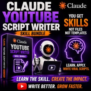 Claude YouTube-Drehbuchautor-Kompetenzpaket, KI-Drehbuch-Training, Leitfaden für virale YouTube-Inhalte, Digitaler Download, Ressource für Kreative