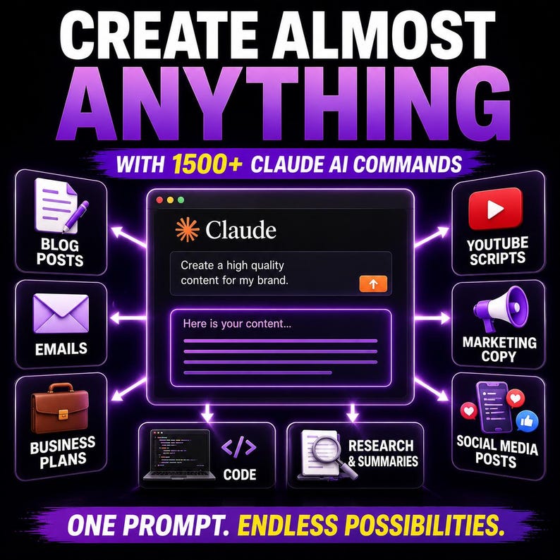 Claude AI Bundle, AI Command Codes, Claude Prompts, AI Prompt Bundle, Copy Paste AI, Claude Commands, AI Productivity, AI Writing Tool, Prompt Library, AI Marketing, Claude Toolkit, Digital Download, AI Prompt Pack