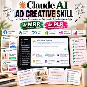 Claude AI Ad Creative Skill for Google Ads Meta Ads & Facebook Ad Copy, Ecommerce Marketing Tool, MRR PLR Digital Download