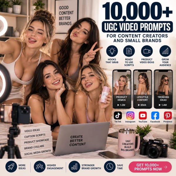Suggestions de vidéos UGC pour les créateurs de contenu et les petites marques : accroches, scripts, idées de Reels TikTok, vidéos produits, kit d’outils pour les réseaux sociaux, PDF