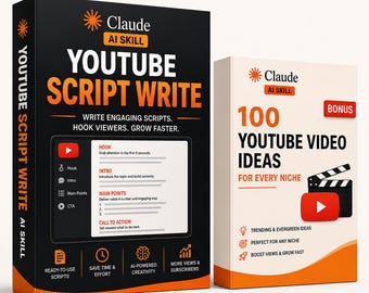 Claude YouTube Script Writer Skill Bundle, AI Script Writing Training, Viral YouTube Content Guide, Digital Download, Creator Resource