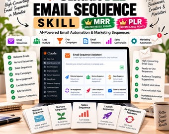 Claude AI Email Sequence Skill for Email Marketing, Drip Campaigns, Lead Nurturing and Automated Email Copy, MRR PLR Digital Download