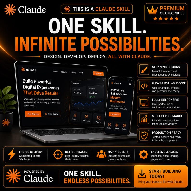 Claude AI Skill, Claude Prompt, Website Builder, Landing Page AI, Web App Design, UI UX Prompt, SaaS Website, Web Design AI, Claude Designer, AI Web Builder, Dashboard Design, App UI Design, Website Prompt