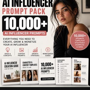 10,000 AI Influencer Prompt 10,000+ AI Prompts, Character Consistency, Content, UGC, Video, Brand Campaigns, Growth & Monetization Prompts