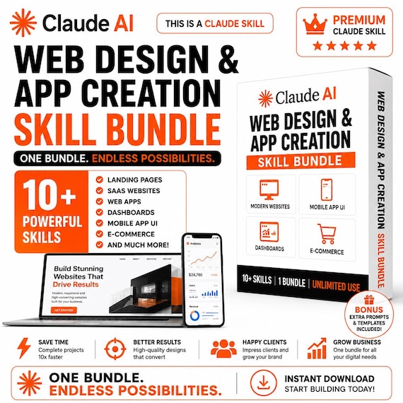 Claude AI Web Design Skill, Landing Page Generator, Website UI UX Designer, SaaS Website Builder, Web App Design Prompt Website Designing