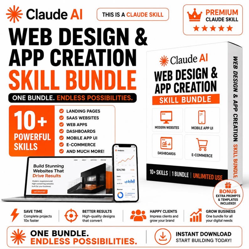 Claude AI Skill, Claude Prompt, Website Builder, Landing Page AI, Web App Design, UI UX Prompt, SaaS Website, Web Design AI, Claude Designer, AI Web Builder, Dashboard Design, App UI Design, Website Prompt
