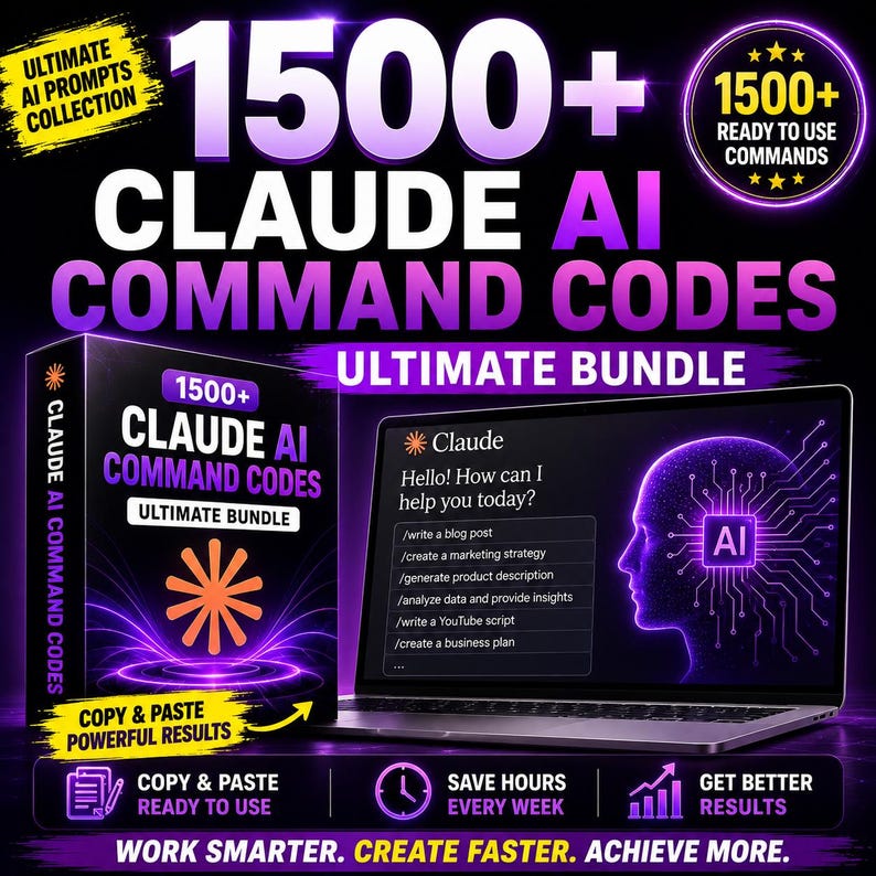 Claude AI Bundle, AI Command Codes, Claude Prompts, AI Prompt Bundle, Copy Paste AI, Claude Commands, AI Productivity, AI Writing Tool, Prompt Library, AI Marketing, Claude Toolkit, Digital Download, AI Prompt Pack