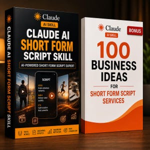 Peut inclure: Deux livres intitulés Claude AI Short Form Script Skill et 100 Business Ideas for Short Form Script Services. Le livre noir présente un graphique de smartphone avec des éléments de script, tandis que le livre blanc inclut une étiquette bonus rouge.
