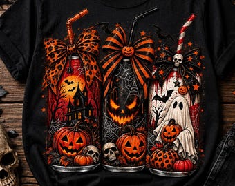 Halloween Soda Can PNG, Spooky Ghost Pumpkin Skull Sublimation, Gothic Vintage Shirt Design png