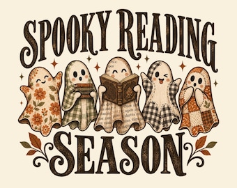 Spooky Reading PNG, Book Lover Ghosts, Vintage Halloween Sublimation Shirt Design, Cottagecore Digital Download