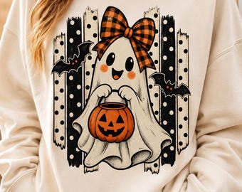 Preppy Ghost PNG Bundle, Polka Dot Bow , spooky season, Sublimation Shirt,Vintage Distressed