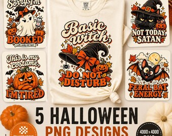 Funny Halloween PNG Bundle, Basic Witch Sassy Quotes Sublimation, Halloween Lovers Gift, Vintage Distressed
