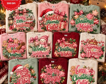 Christmas Quotes PNG Bundle, 10 Retro Holiday Sublimation Designs, Coquette Christmas Shirt  ,Digital Download