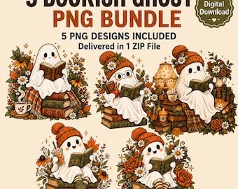 Bookish Ghost Bundle, Spooky season Clipart, Book Lovers, Sublimation Shirt Design, teacher shirt