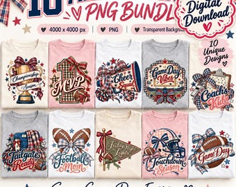 Preppy Football PNG Bundle, Game Day Football Mom, Touchdown Season Sublimation DTF