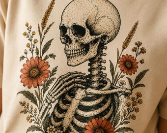Floral Skeleton PNG Bundle, Sunflower Rose Botanical, Gothic Nature Lovers, Sublimation Shirt, Vintage Halloween