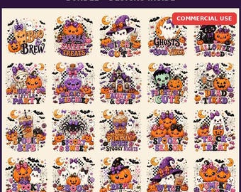 Halloween PNG Bundle, 20 Ghost, Pumpkin & Witch Designs, Kawaii Sublimation Clipart, Digital Download