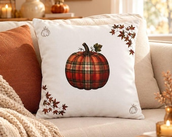 3x Housse de Coussin Automne 40x40 cm, Déco Automnale Citrouille & Camion Rustique, Coussin Ambiance Cocooning et Chaleureux tartan
