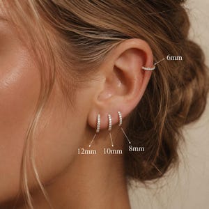Gold or Silver Huggie Hoop Earrings, Small CZ Hoops, 6mm 8mm 10mm 12mm, Dainty Helix Cartilage Earrings, Gift for Her