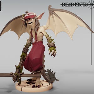 May include: A fantasy creature figurine with large wings, wearing a red cap and red trousers with suspenders. The figure has vine-like details on its arms, holds a crossbow, and stands on a circular base. The text DEADLOCK is visible at the top right.