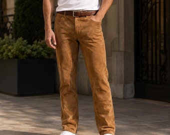 Men’s Light Brown Suede Leather Pants