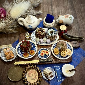 No.20  Antique Miniature Tea Set by Piggy Bank Cafe: Rustic Kougelhopf, Cookies, Biscuits & Macarons.