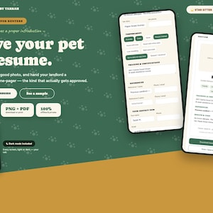 Digital Pet Resume Template for Renters, Apartment Dog Profile and Landlord Application Form