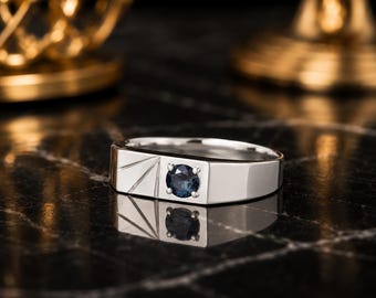 Blue Sapphire Ring, Sapphire Engagement Ring, Men's Gemstone Ring, Modern Statement Ring, Wedding Band, September Birthstone Gift