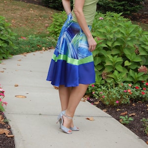 Argentine Tango Skirt - Madame Ada. Multi-Color Satin Dance Skirt with Asymmetrical Hem.