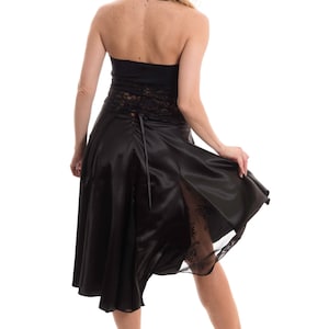 Ladies Tango Dance Skirt - Madame Betti. Classic Black Tango Skirt with Lace Accent. Perfect for Tango Performances and Milongas.