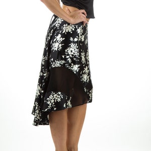 Madame Katie Black and White Floral Satin Dance Skirt image 2