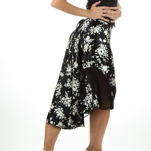 Madame Katie Black and White Floral Satin Dance Skirt image 1