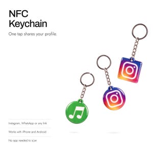 NFC Keychain for Instagram and WhatsApp, Tap to Share Profile, Music, Website or Any Link, No App Needed, Works with iPhone and Android