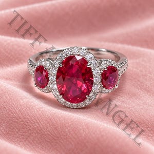 With Free 4mm Moissanite Earring Ruby Three Stone Engagement Ring 925 Sterling Silver Red Gemstone Bridal Ring Jewelry Gift for Her