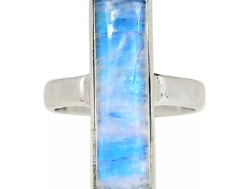 Rainbow Moonstone Sterling Silver Rectangular Ring