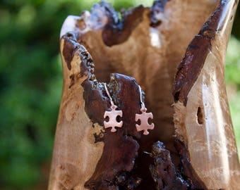 Small Copper Puzzle Earrings on sterling silver french wire