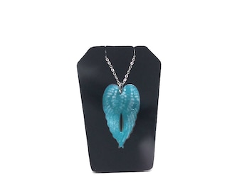 Enameled Large Double Wing Necklace (Teal)