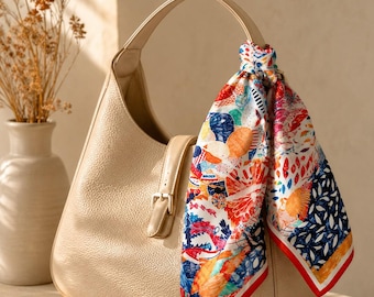 Sciarpa in seta di gelso 100%, foulard quadrato boho paisley 53 x 53 cm, foulard leggero, bandana floreale, regalo per lei