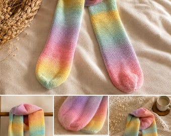 Handmade Pastel Rainbow Scarf - Soft Knitted Scarf - Cozy Winter Scarf - Gift for Her