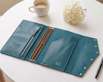Engraved leather journal cover, Leather notebook case A4, Leather notebook with pockets, A5 Trifold leather traveler notebook cover
