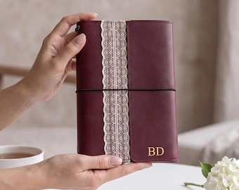 Personalized leather notebook A5, Leather journal with lace, Engraved leather journal cover A6, Foil stamped journal, Notebook with pockets