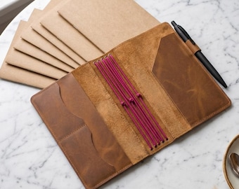 Refillable leather notebook cover, Handmade leather journal cover, Engraved leather journal cover, Bound leather notebook,A5 Leather journal