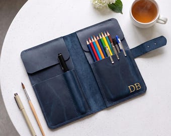 Trousse à crayons en cuir personnalisée, étui à crayons en cuir fait main, trousse de rangement pour crayons en cuir, trousse à crayons en cuir pour artistes, pochette à crayons en cuir