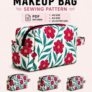 Makeup Bag Sewing Pattern, Cosmetic Zipper Pouch, Beginner Friendly PDF (Instant Download)