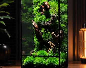 Glass Moss Terrarium, Vertical Moss Terrarium, Modern Glass Planter, Desktop Terrarium, Indoor Moss Garden, Office Decor Gift