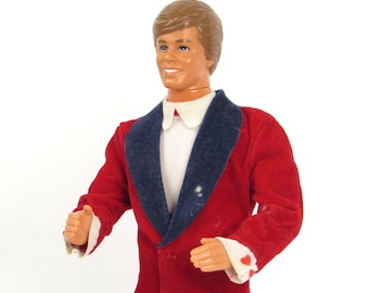 1968 Ken Barbie Doll in Red Velvet Jacket with Valentine Heart Sleeve Cuffs -by Mattel - RARE Vintage Collectibles - Toys - Barbies Décor